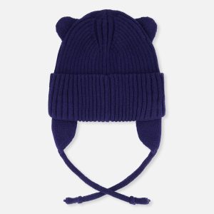 Alternative view of Baby Knit Hat With Strings Navy Blue