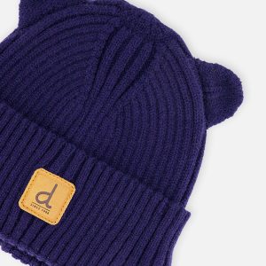 Baby Knit Hat With Strings Navy Blue - Image 3