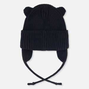 Alternative view of Baby Knit Hat With Strings Black