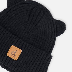 Baby Knit Hat With Strings Black - Image 3