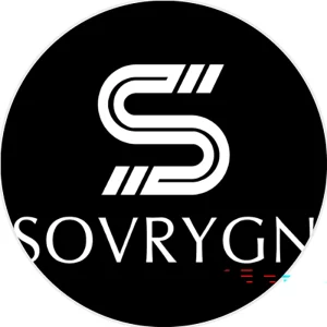 SOVRYGN logo featuring a bold, stylized white “S” with parallel stripes on a black circular background, symbolizing strength, innovation, and modern luxury.