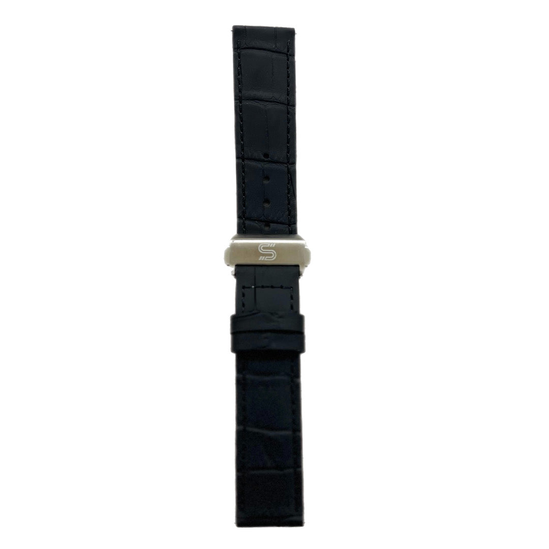 SOVRYGN brown leather watch strap with black deployment clasp