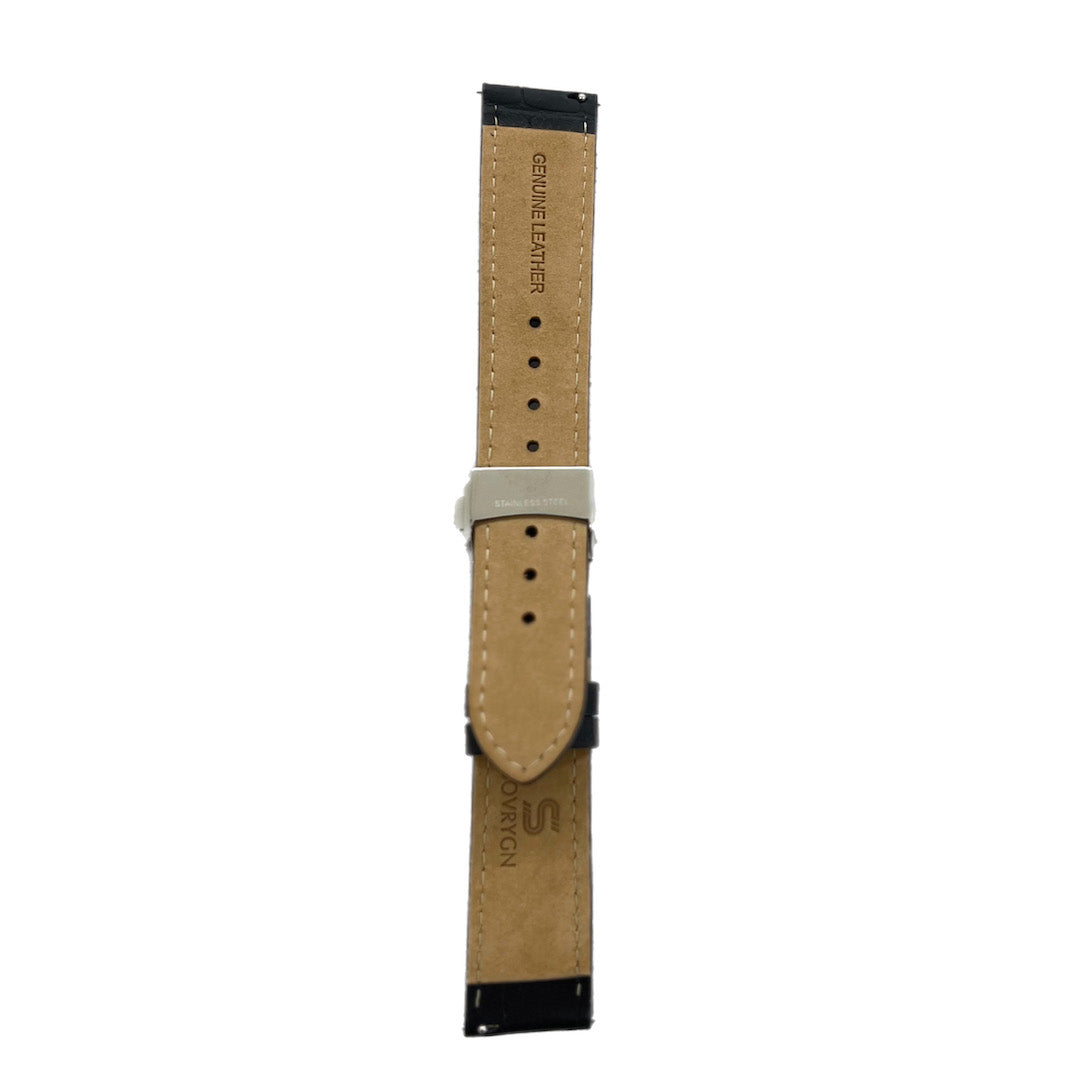 SOVRYGN black leather watch strap with rosegold deployment clasp