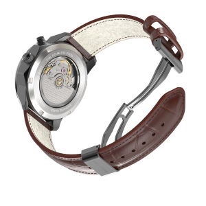 SOVRYGN brown leather watch strap with black deployment clasp