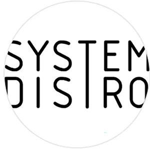 SYSTEM DISTRO logo featuring minimalist black typography with a vertical line dividing the words, symbolizing structure and modern design.