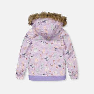 Two Piece Discover Snowsuit Purple Printed Cats - Image 3