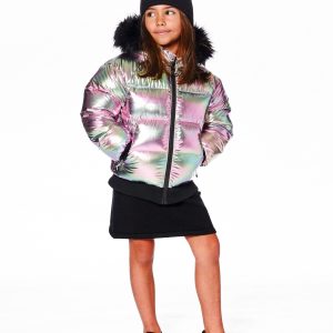 Multicolor Metallic Quilted Bomber-Style Winter Coat - Image 4