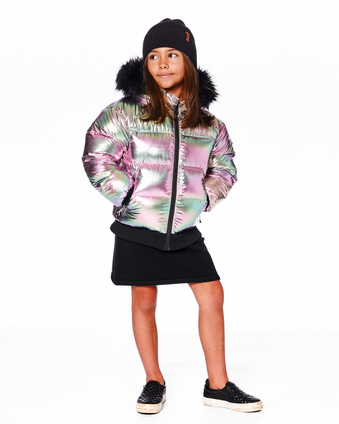 Multicolor Metallic Quilted Bomber-Style Winter Coat - Image 4