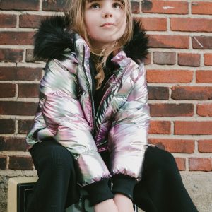 Multicolor Metallic Quilted Bomber-Style Winter Coat - Image 2