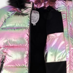 Multicolor Metallic Quilted Bomber-Style Winter Coat - Image 5