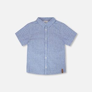 Printed Chambray Short-Sleeve Shirt Blue Denim Stripes - Image 9