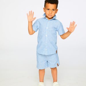 Printed Chambray Short-Sleeve Shirt Blue Denim Stripes - Image 2