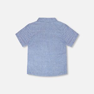 Printed Chambray Short-Sleeve Shirt Blue Denim Stripes - Image 3