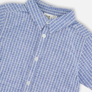 Printed Chambray Short-Sleeve Shirt Blue Denim Stripes - Image 4