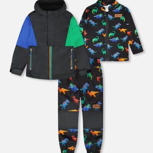 3-In-1 Two-Piece Mid-Season Outerwear Set Black Dinosaur Print - Image 6