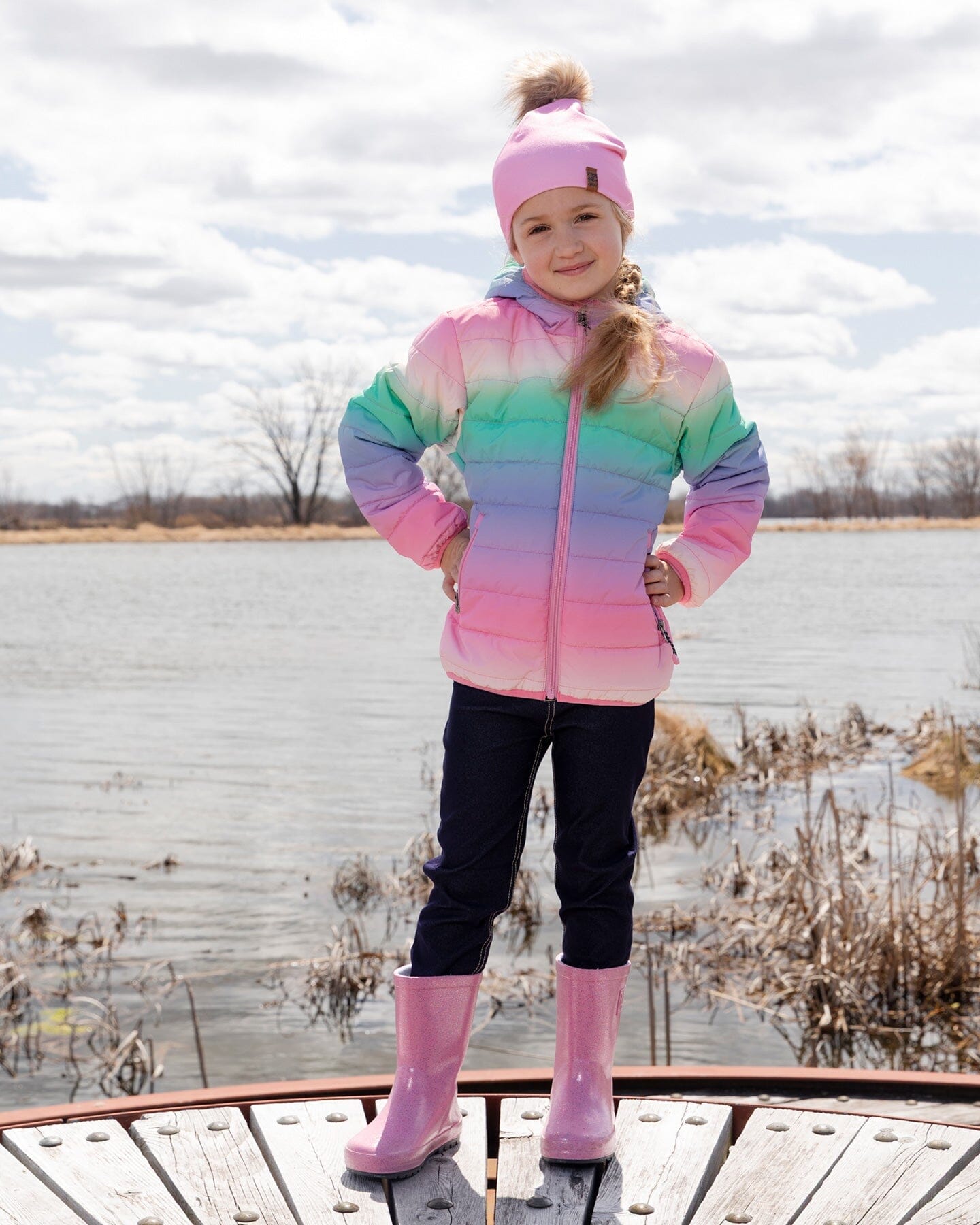 Rain Boots In Natural Rubber Pink Glitter - Image 2