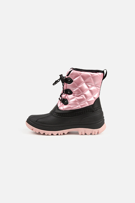 Quilted Winter Boots With Polar Fleece Lining Pale Dusty Pink - Image 4