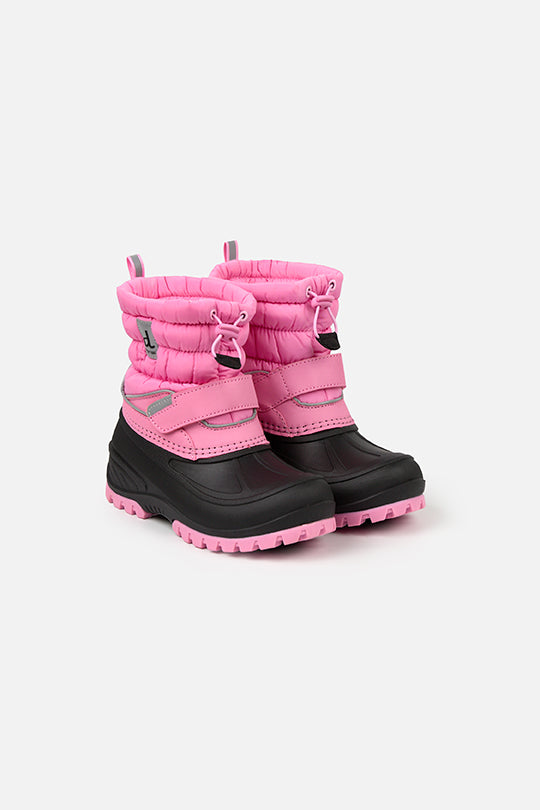 Deux par Deux dusty pink winter boots with thermal rubber feet, fleece lining, and chunky treads for –30°C protection