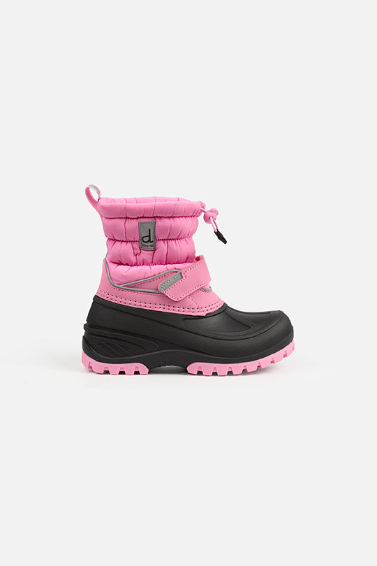 Deux par Deux dusty pink winter boots with thermal rubber feet, fleece lining, and chunky treads for –30°C protection