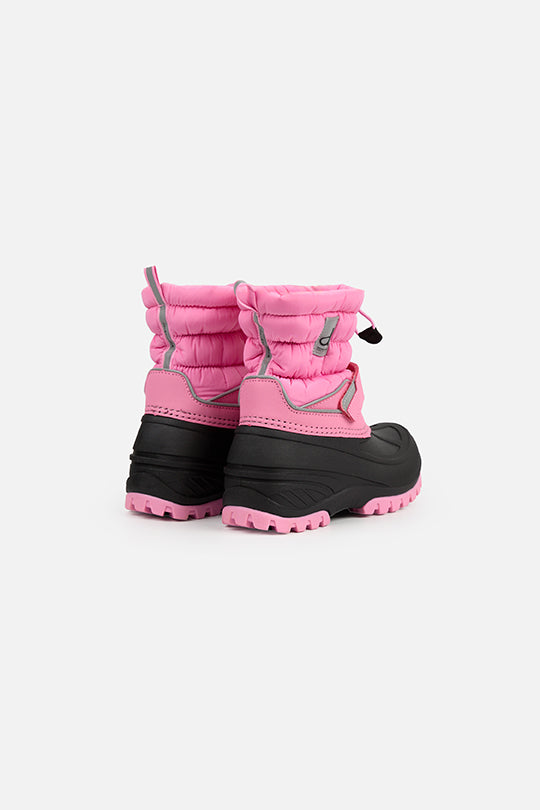 Deux par Deux dusty pink winter boots with thermal rubber feet, fleece lining, and chunky treads for –30°C protection