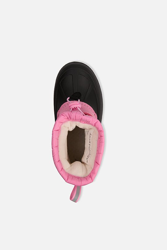 Deux par Deux dusty pink winter boots with thermal rubber feet, fleece lining, and chunky treads for –30°C protection